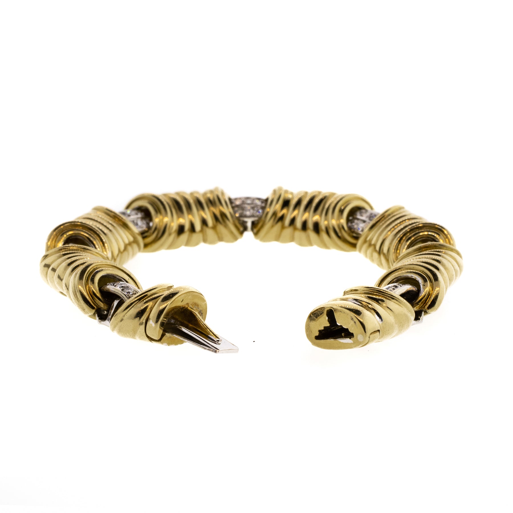 Diamond 18K Yellow & White Gold Big Link Bracelet