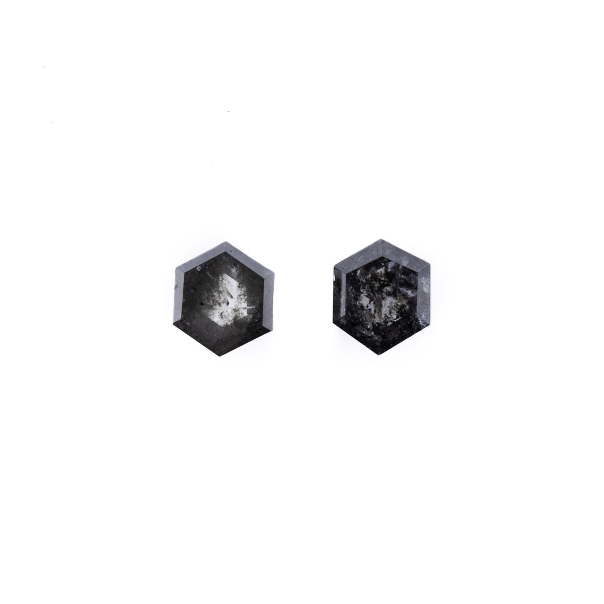 -0.72ctw Matched Pair of Hexagon Salt and Pepper Diamonds