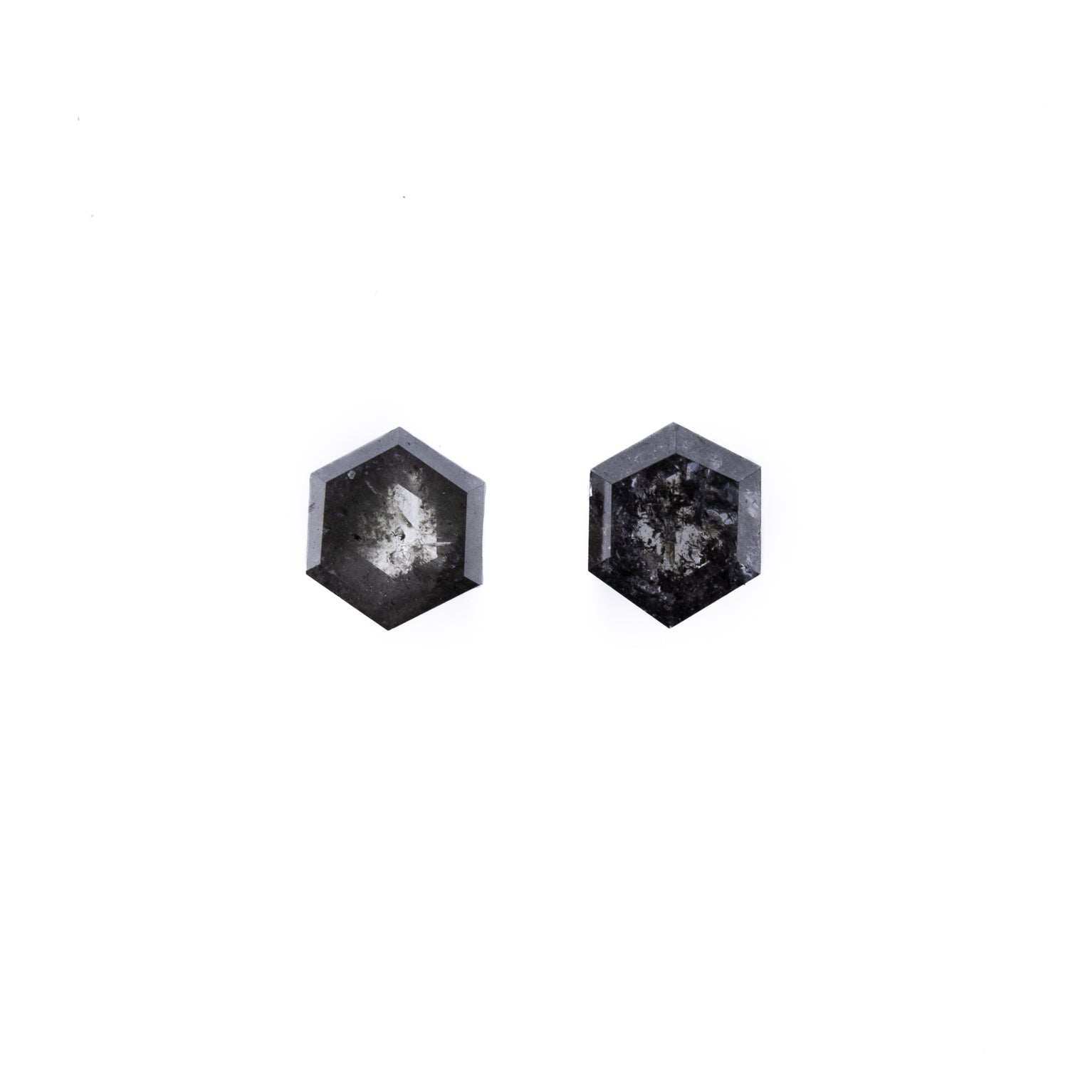 -0.72ctw Matched Pair of Hexagon Salt and Pepper Diamonds