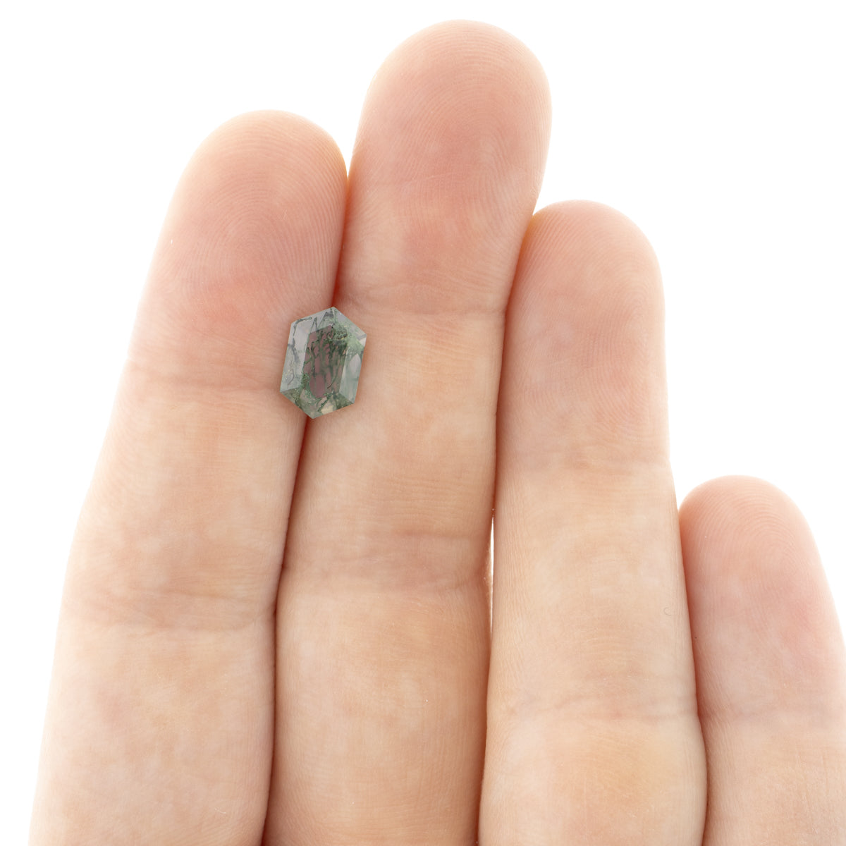 ~Elongated Hexagon Cut Natural Moss Agate