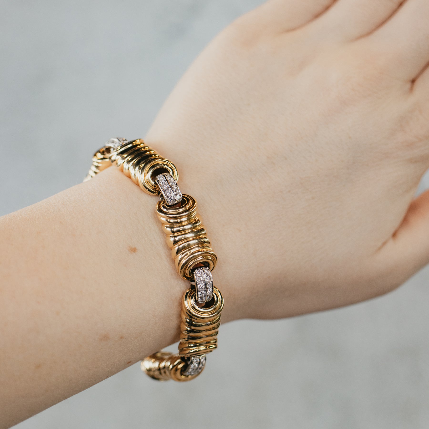 Diamond 18K Yellow & White Gold Big Link Bracelet