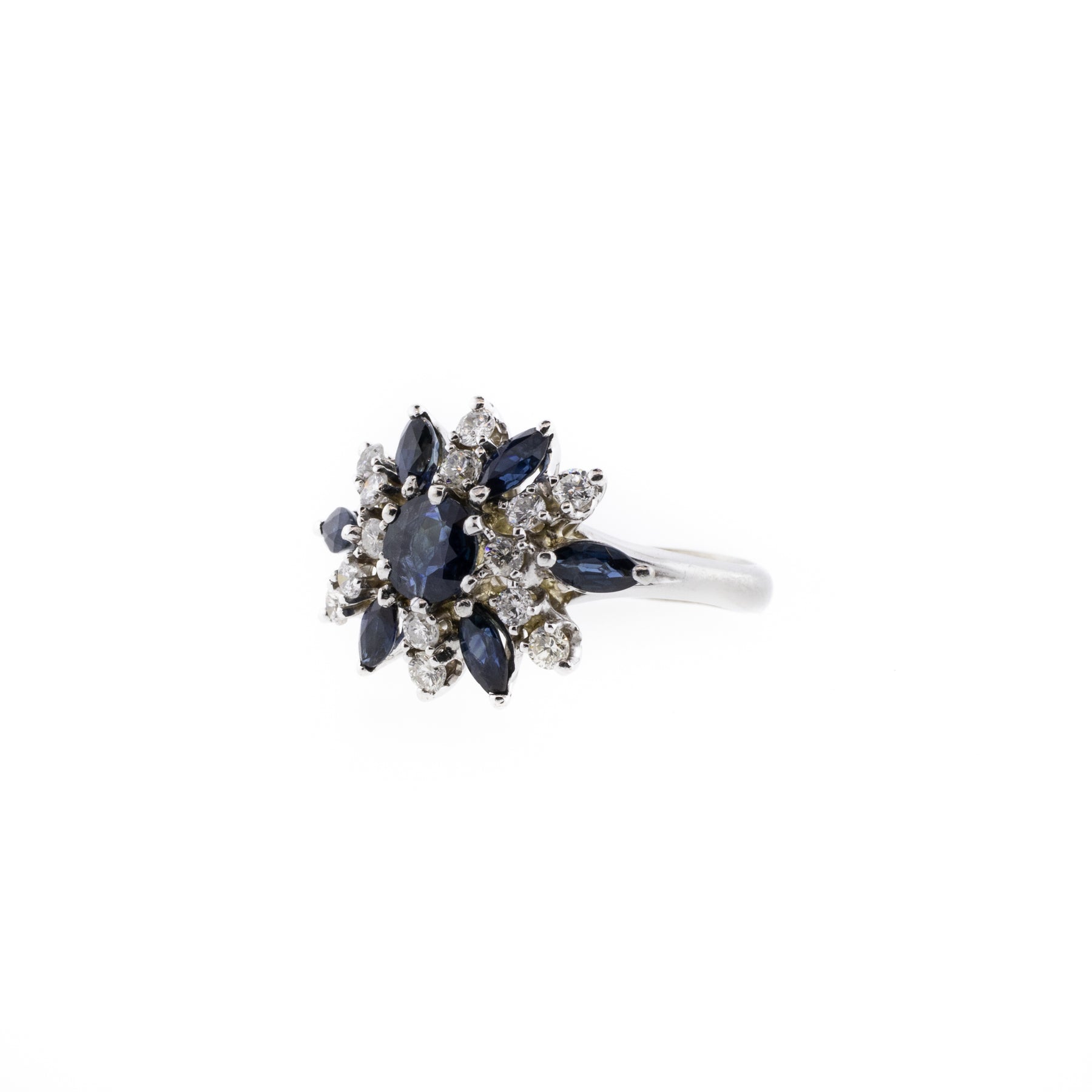 Blue Sapphire & Diamond White Gold Cluster Ring