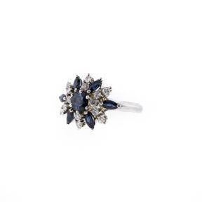 Blue Sapphire & Diamond White Gold Cluster Ring