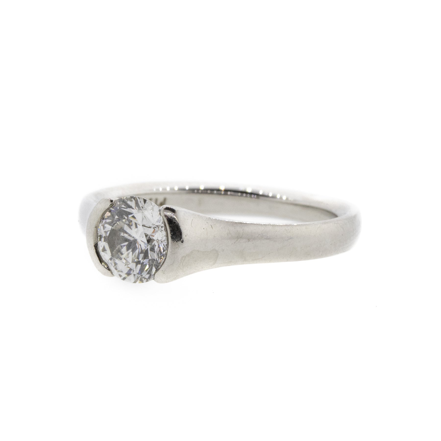 Partial-Bezel Platinum Diamond Solitaire Ring