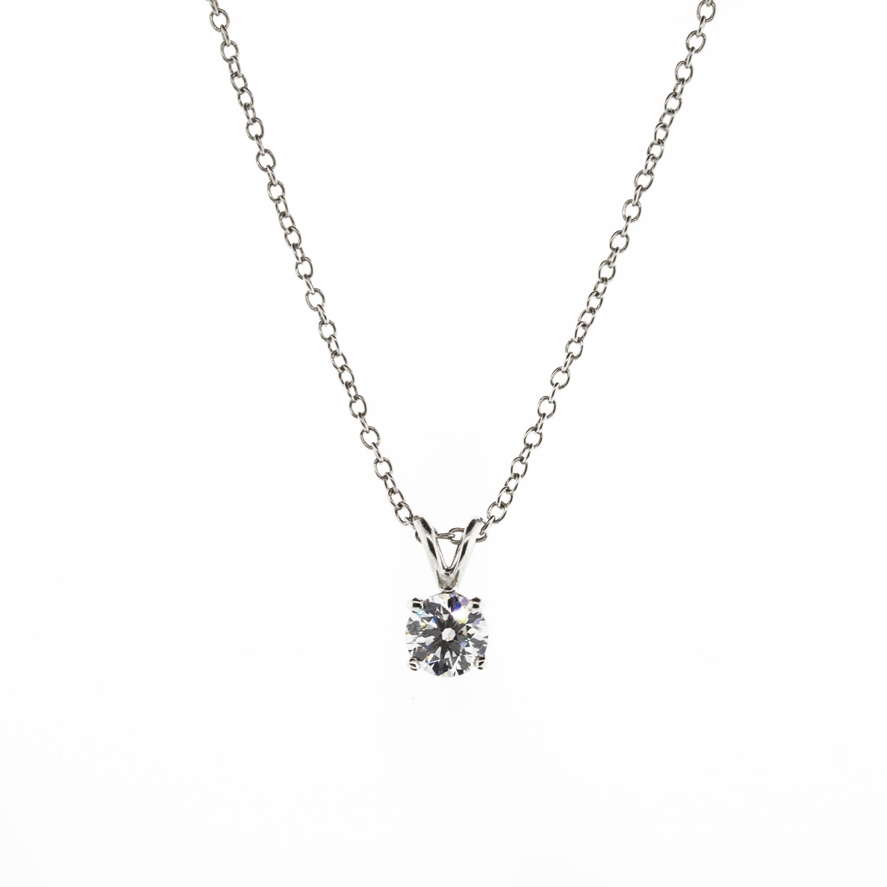 -Round Brilliant Diamond Solitaire Platinum Necklace