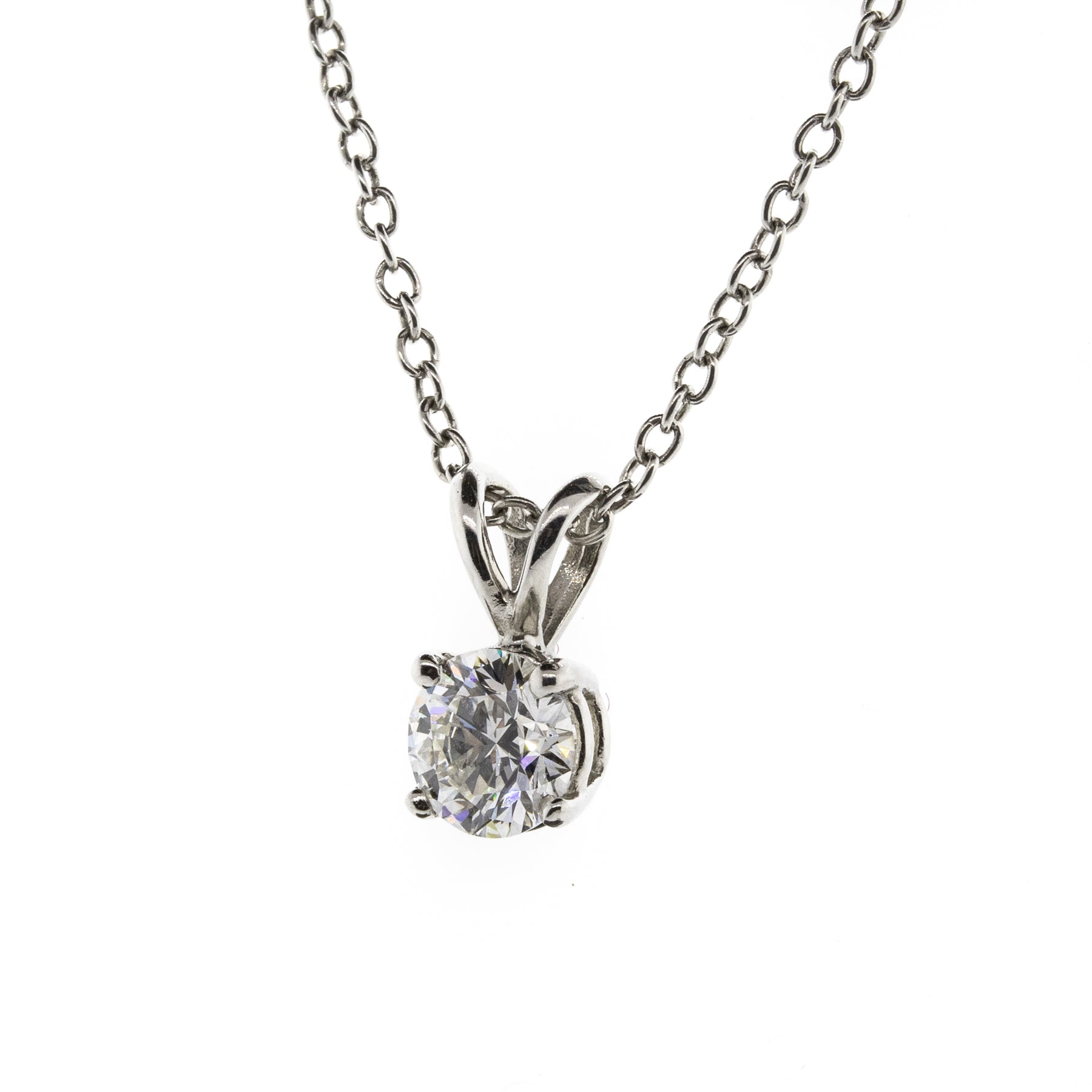 -Round Brilliant Diamond Solitaire Platinum Necklace