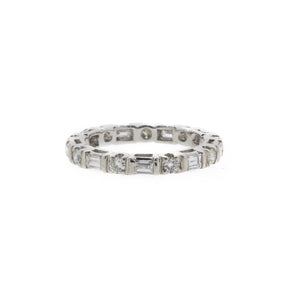Baguette & Round Diamond White Gold Eternity Band