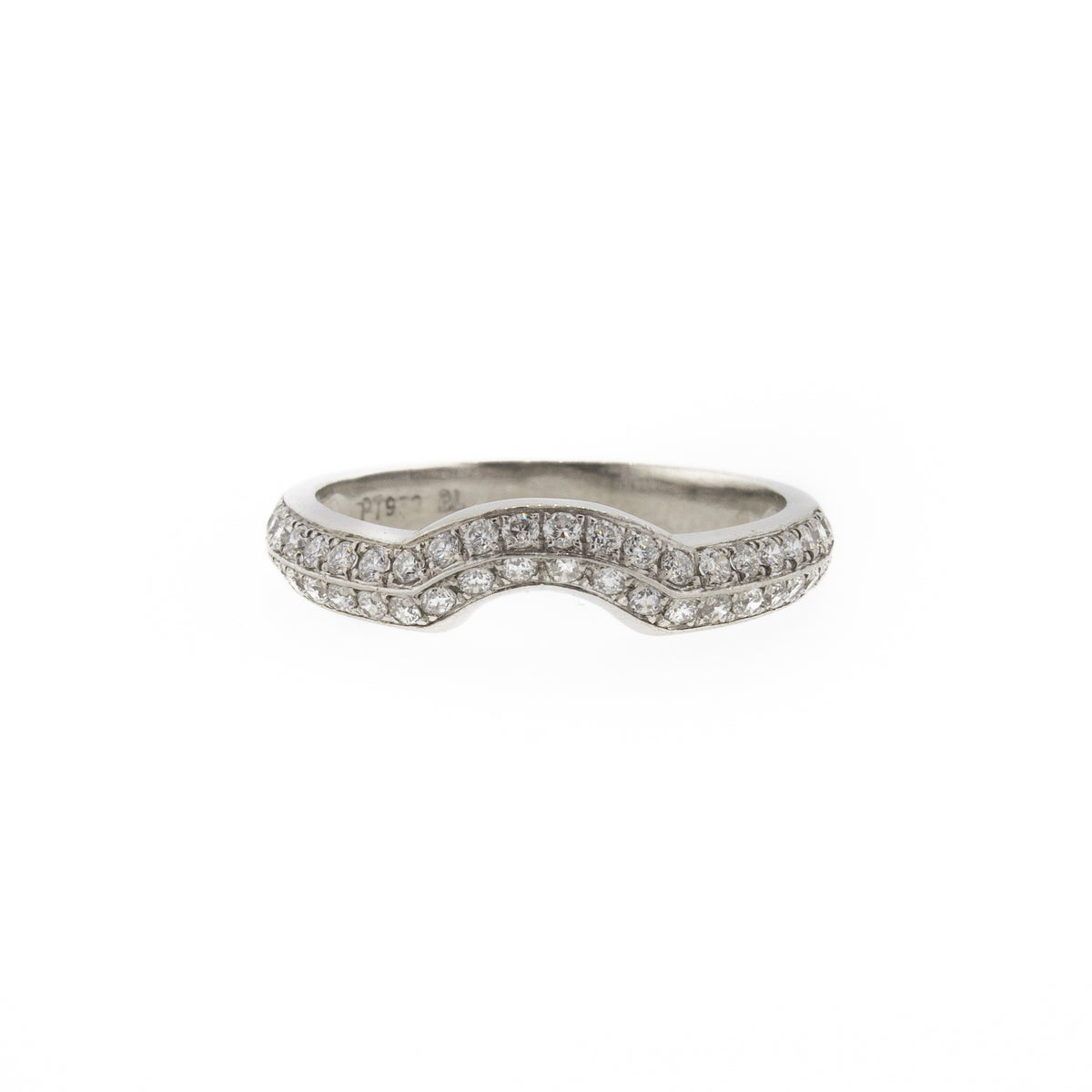 Pave Style Two-Line Diamond Platinum Contour Band