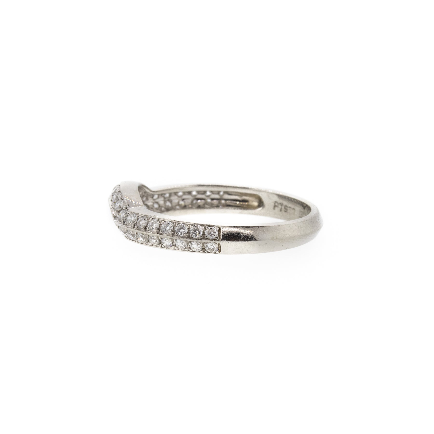 Pave Style Two-Line Diamond Platinum Contour Band