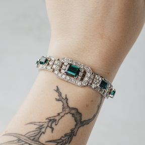 Platinum, 18K, & 9K White Gold Assembled Art Deco Indicolite & Diamond Bracelet