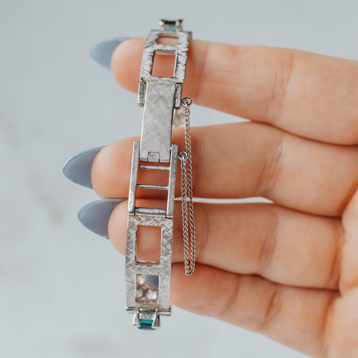 Platinum, 18K, & 9K White Gold Assembled Art Deco Indicolite & Diamond Bracelet