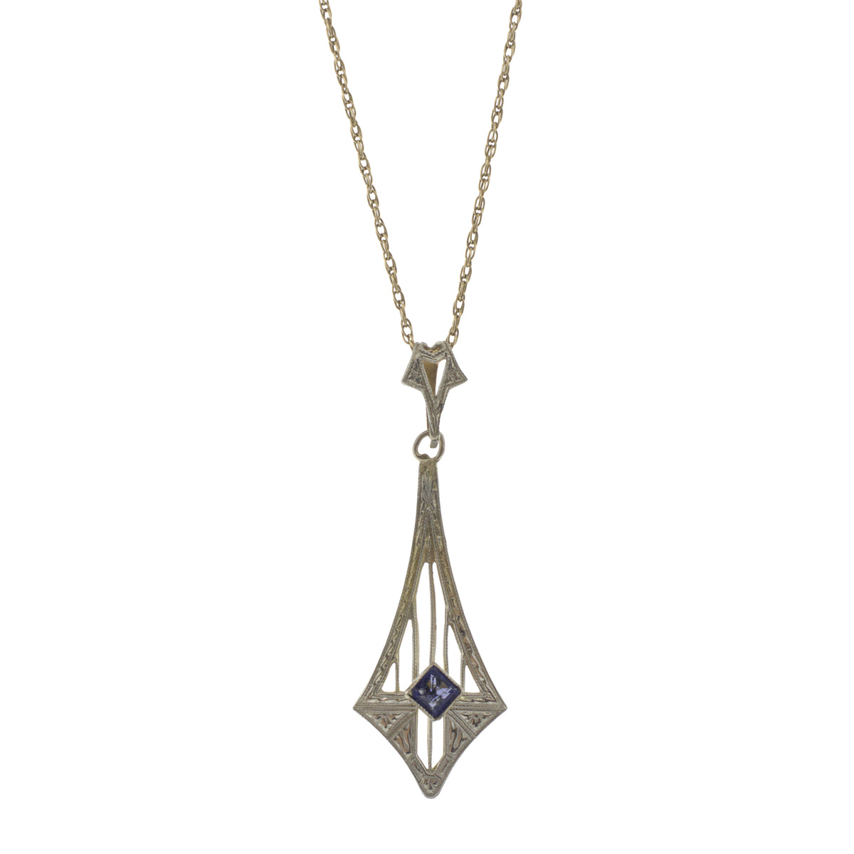 Victorian Square-Cut Blue Sapphire Pendant Necklace