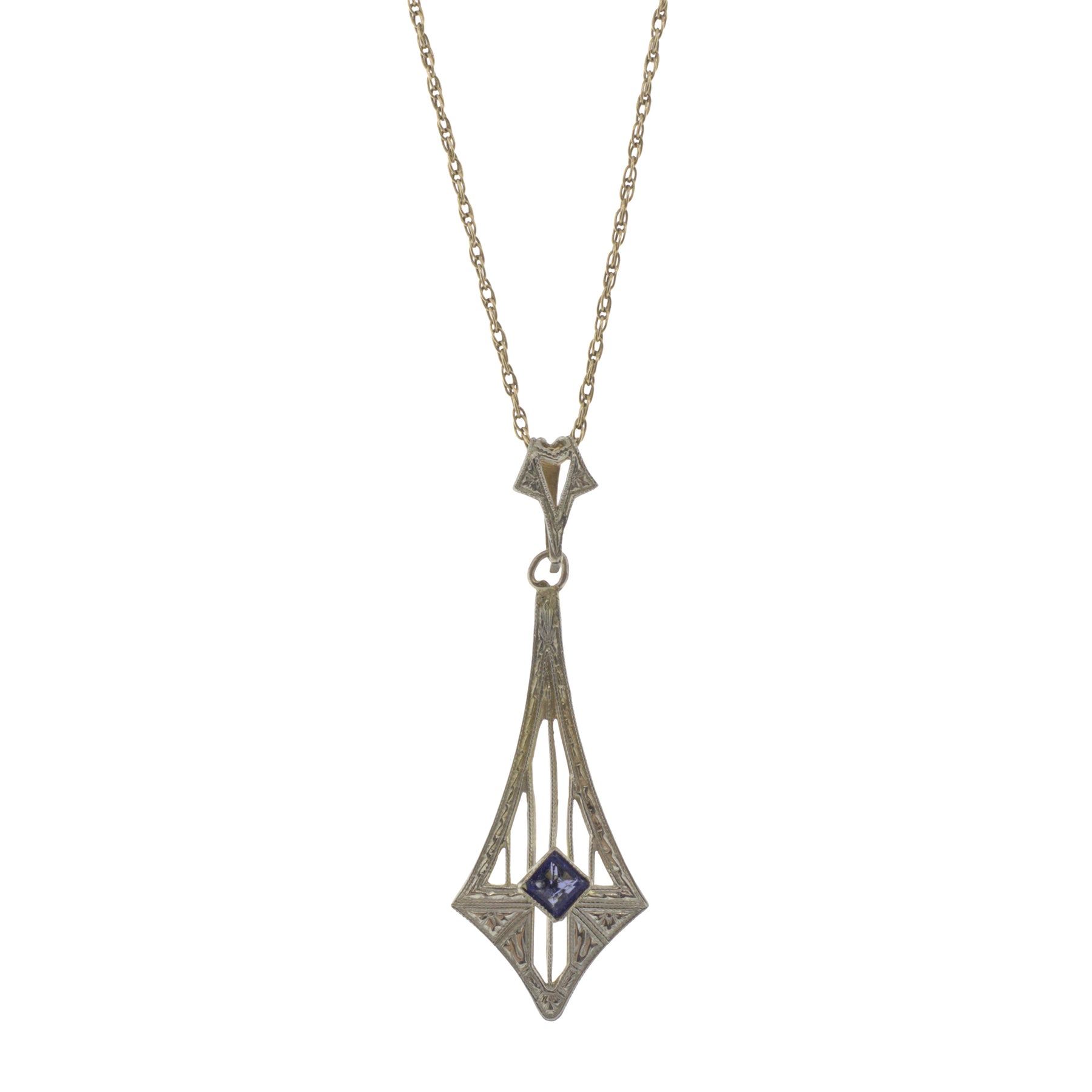 Victorian Square-Cut Blue Sapphire Pendant Necklace