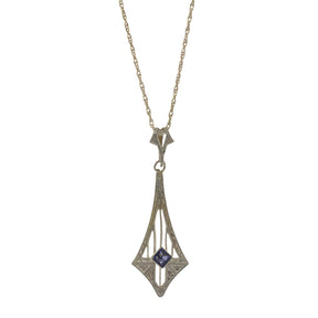 Victorian Square-Cut Blue Sapphire Pendant Necklace