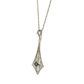 Victorian Square-Cut Blue Sapphire Pendant Necklace