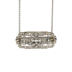 Art Deco Platinum Diamond Brooch Necklace