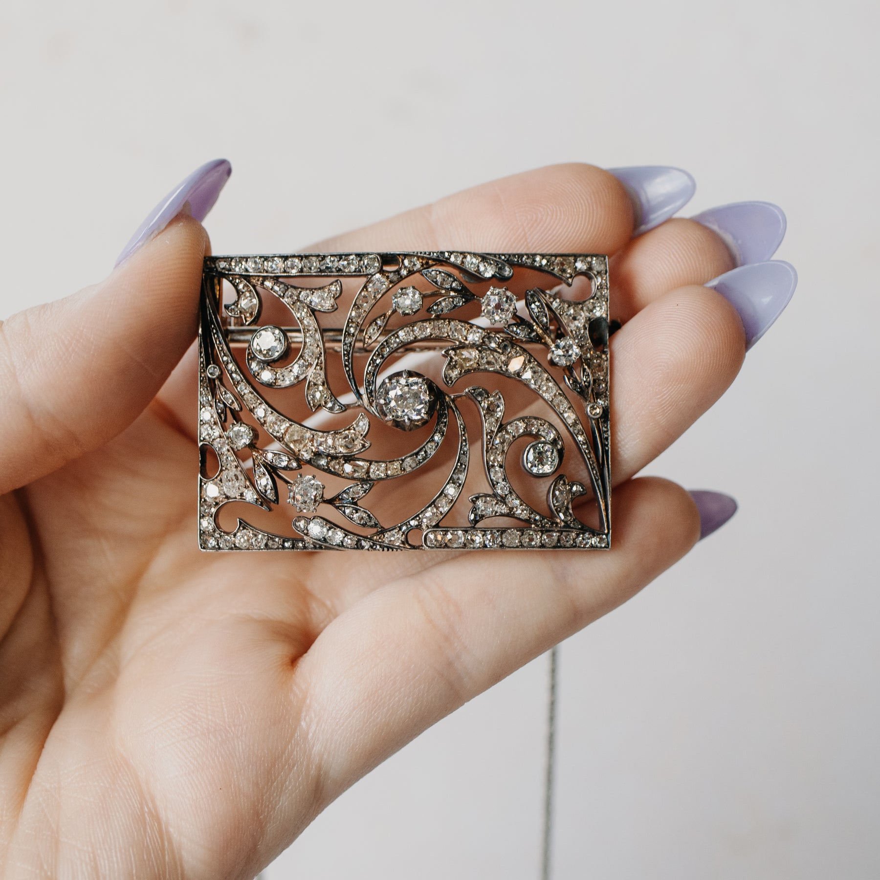 Georgian-Era Silver & 14K Yellow Gold Diamond and Pearl Brooch Necklace