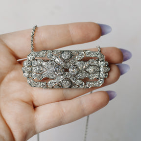 Art Deco Platinum Diamond Brooch Necklace