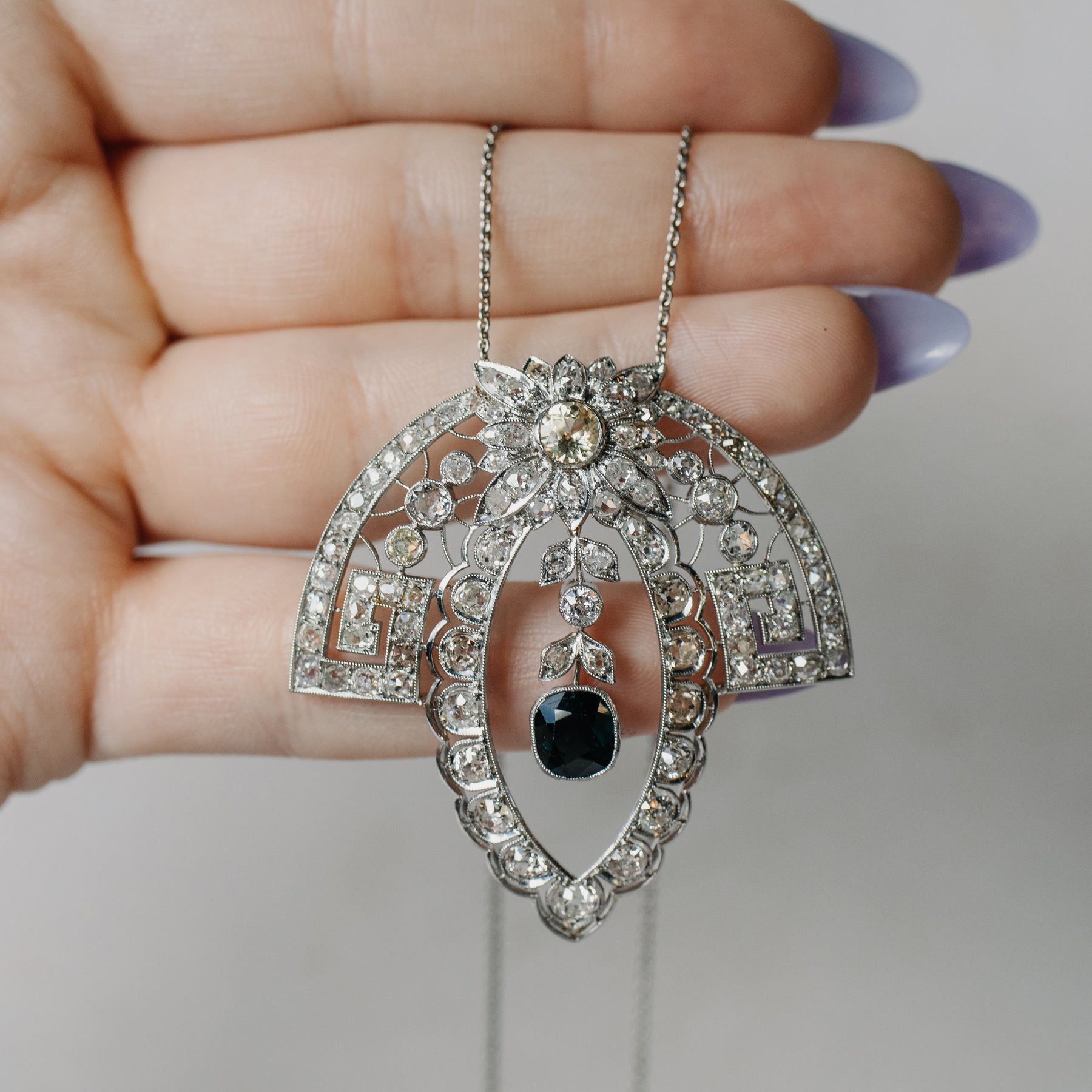 Edwardian Sapphire & Diamond Platinum Necklace