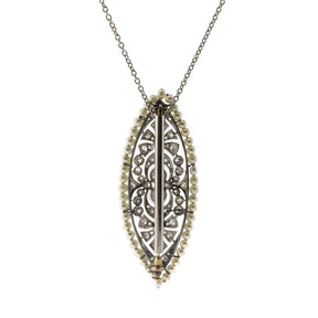 Art Deco Diamond & Pearl Platinum & Yellow Gold Brooch Necklace