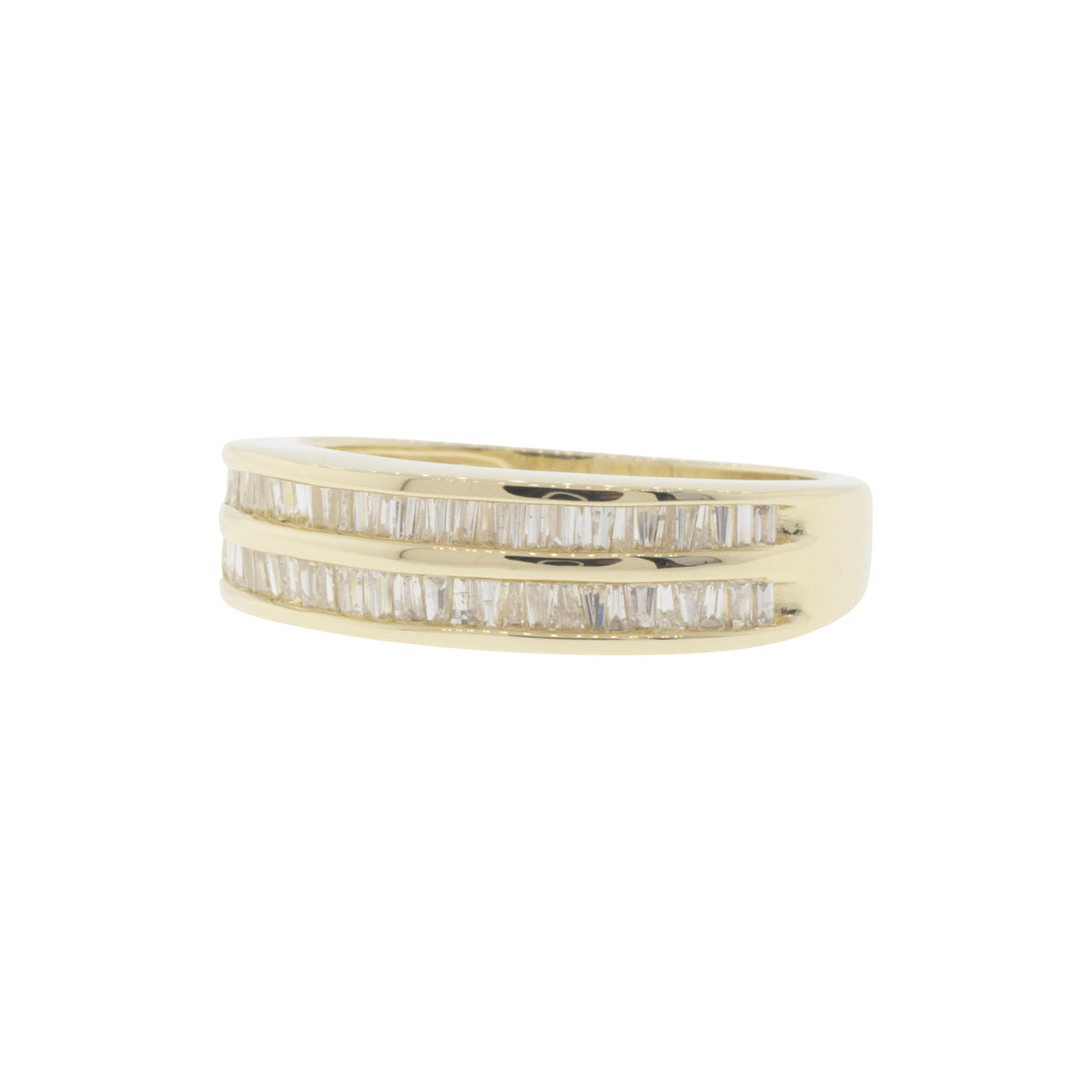 14K Yellow Gold Two-Row Baguette Diamond Ring