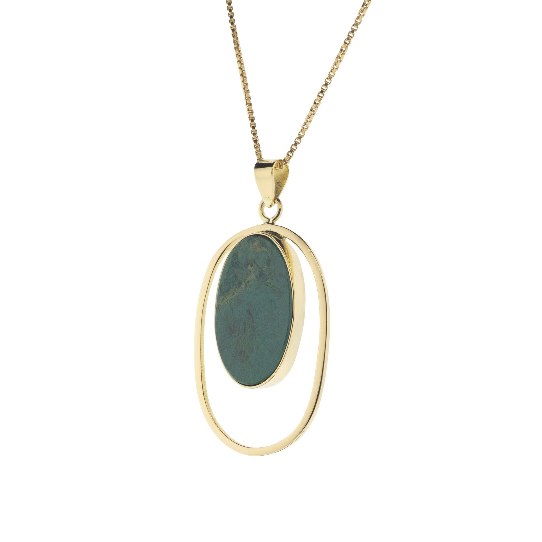 18K Yellow Gold Bezel-Set Turquoise Pendant Necklace