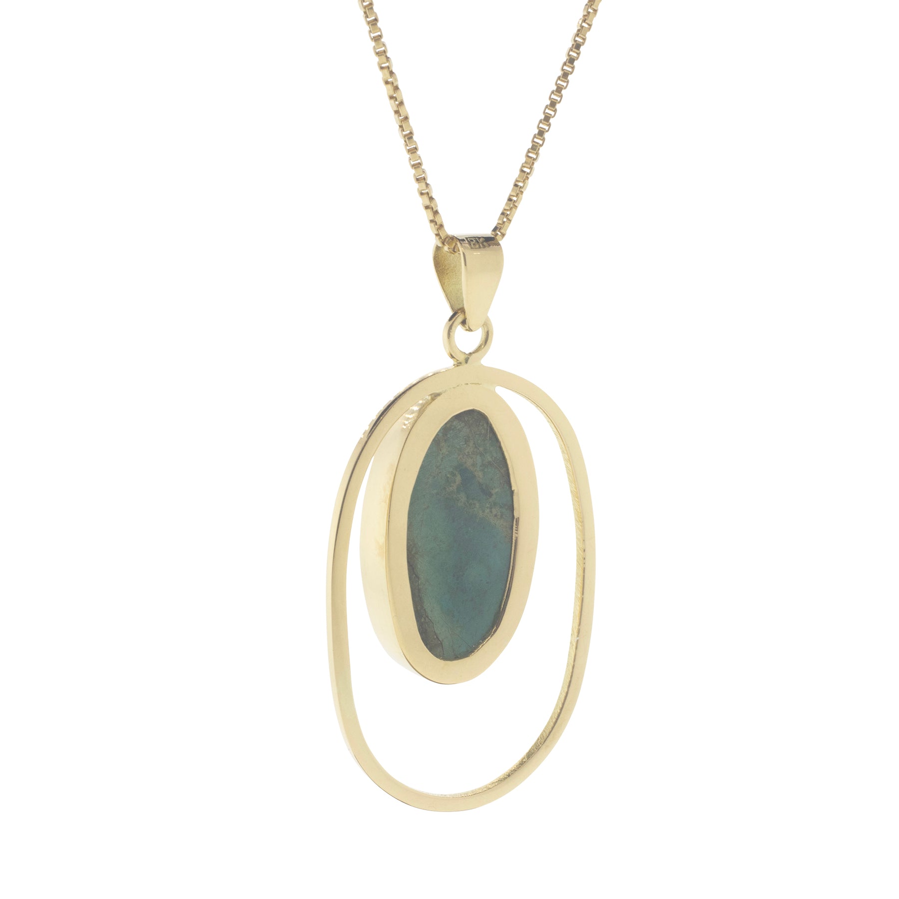 18K Yellow Gold Bezel-Set Turquoise Pendant Necklace