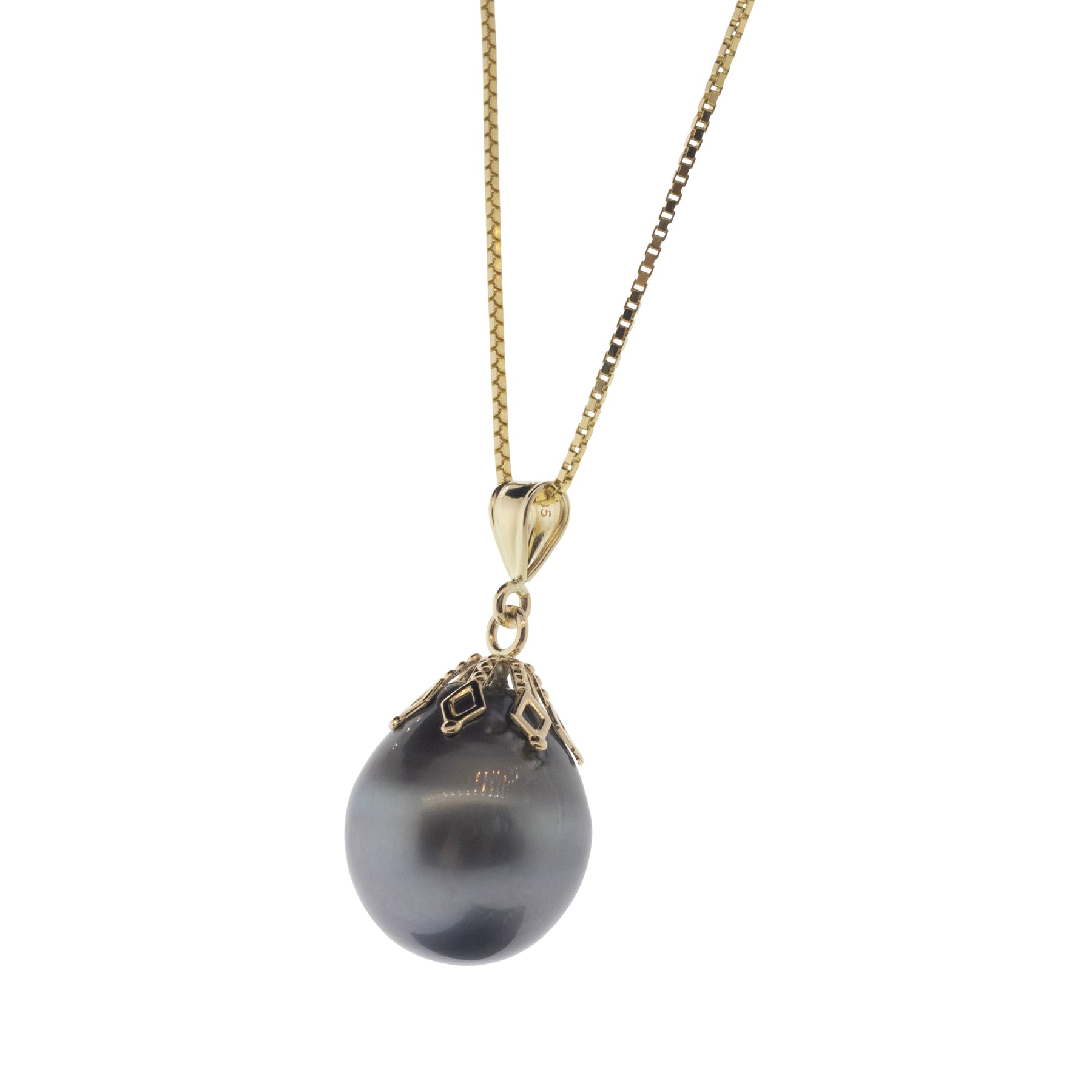 Tahitian Teardrop Pearl 14K Yellow Gold Pendant Necklace