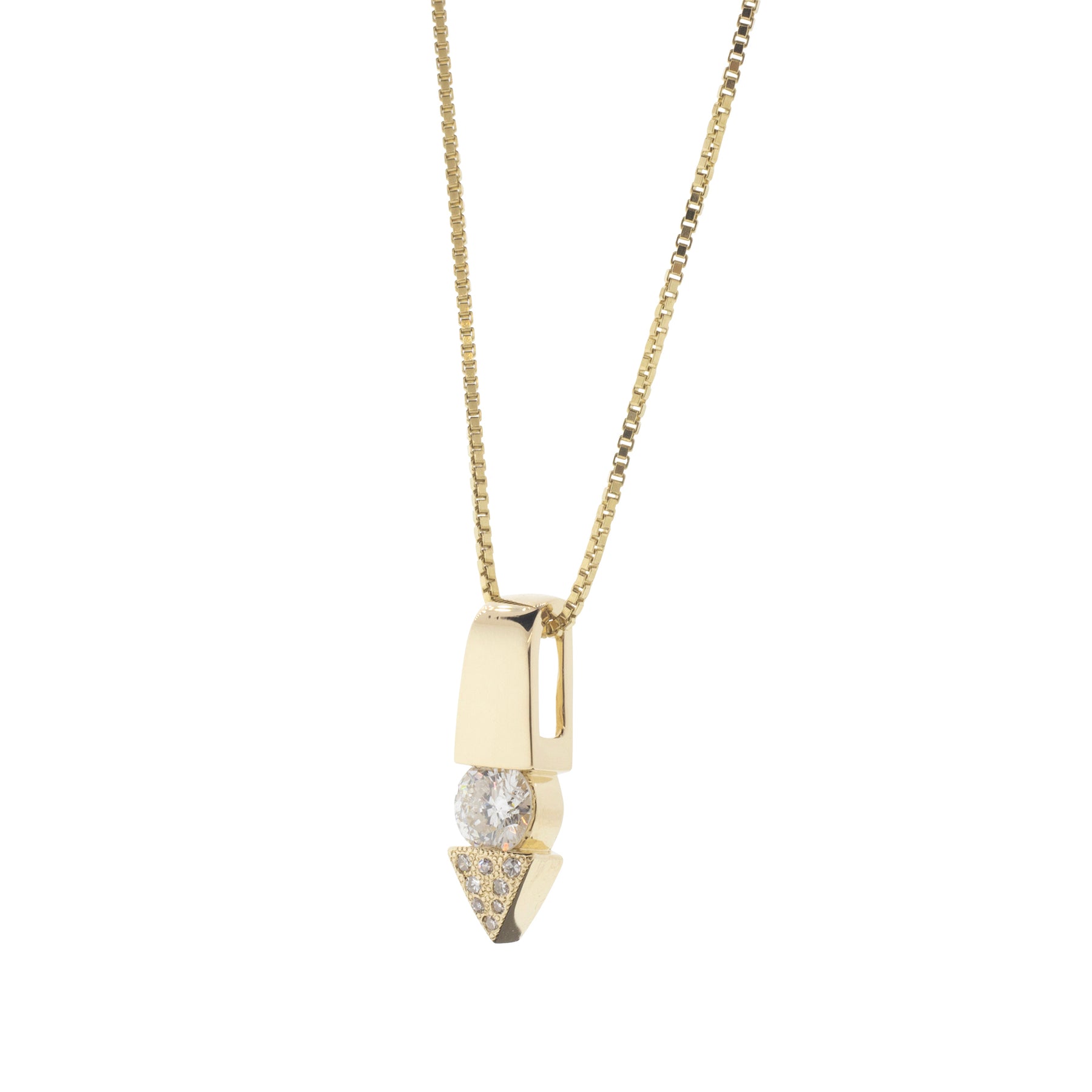 Modern 14K Yellow Gold Arrow Diamond Pendant Necklace