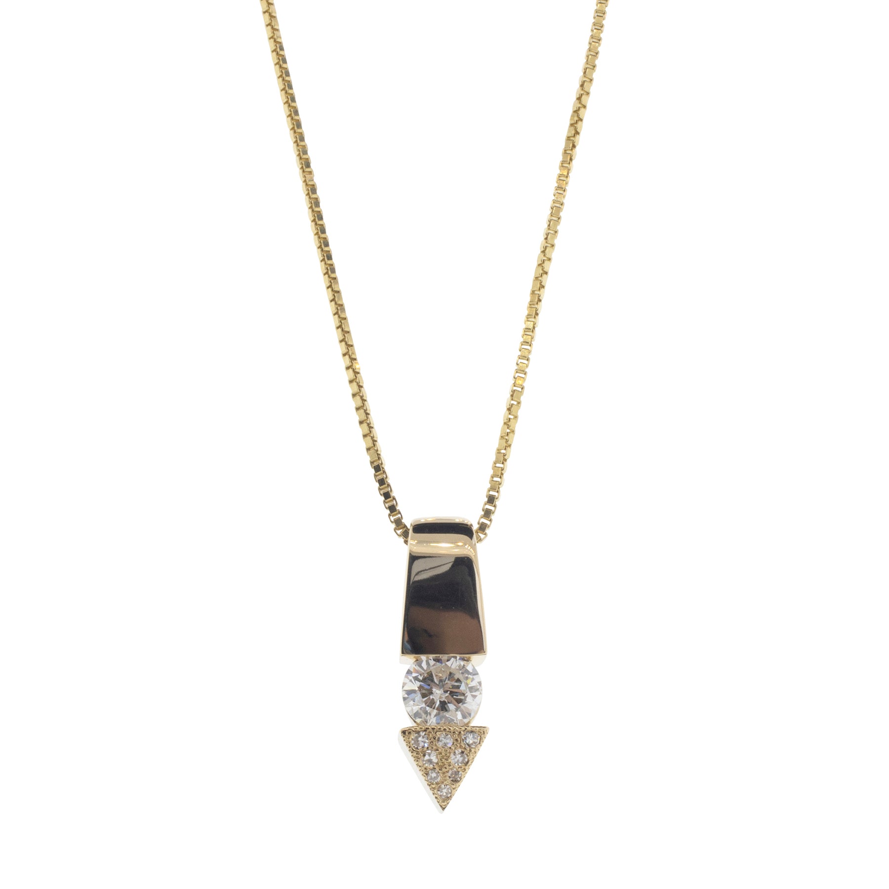 Modern 14K Yellow Gold Arrow Diamond Pendant Necklace