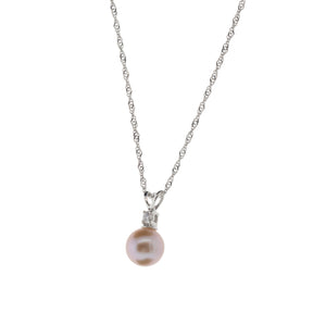 14K White Gold Diamond Accented Pink Pearl Necklace