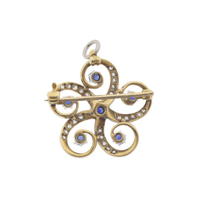 Victorian Sapphire and Diamond Floral Swirl Pin Pendant