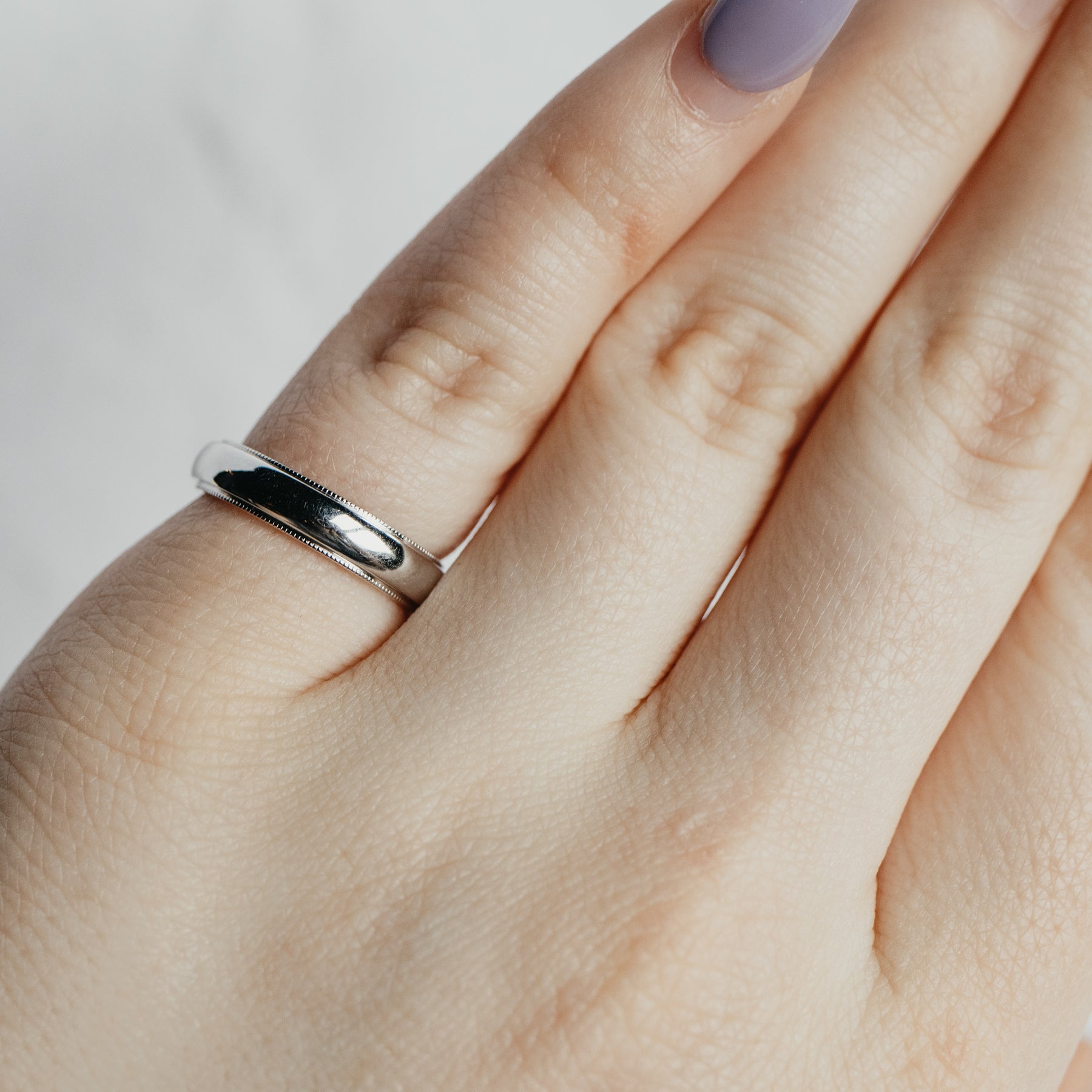 Milgrain 14K White Gold Wedding Band