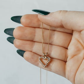 -Mixed Cut Diamond Heart Pendant Necklace