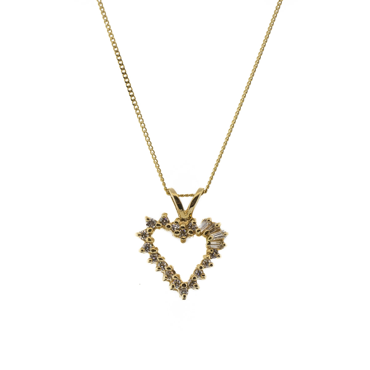 -Mixed Cut Diamond Heart Pendant Necklace
