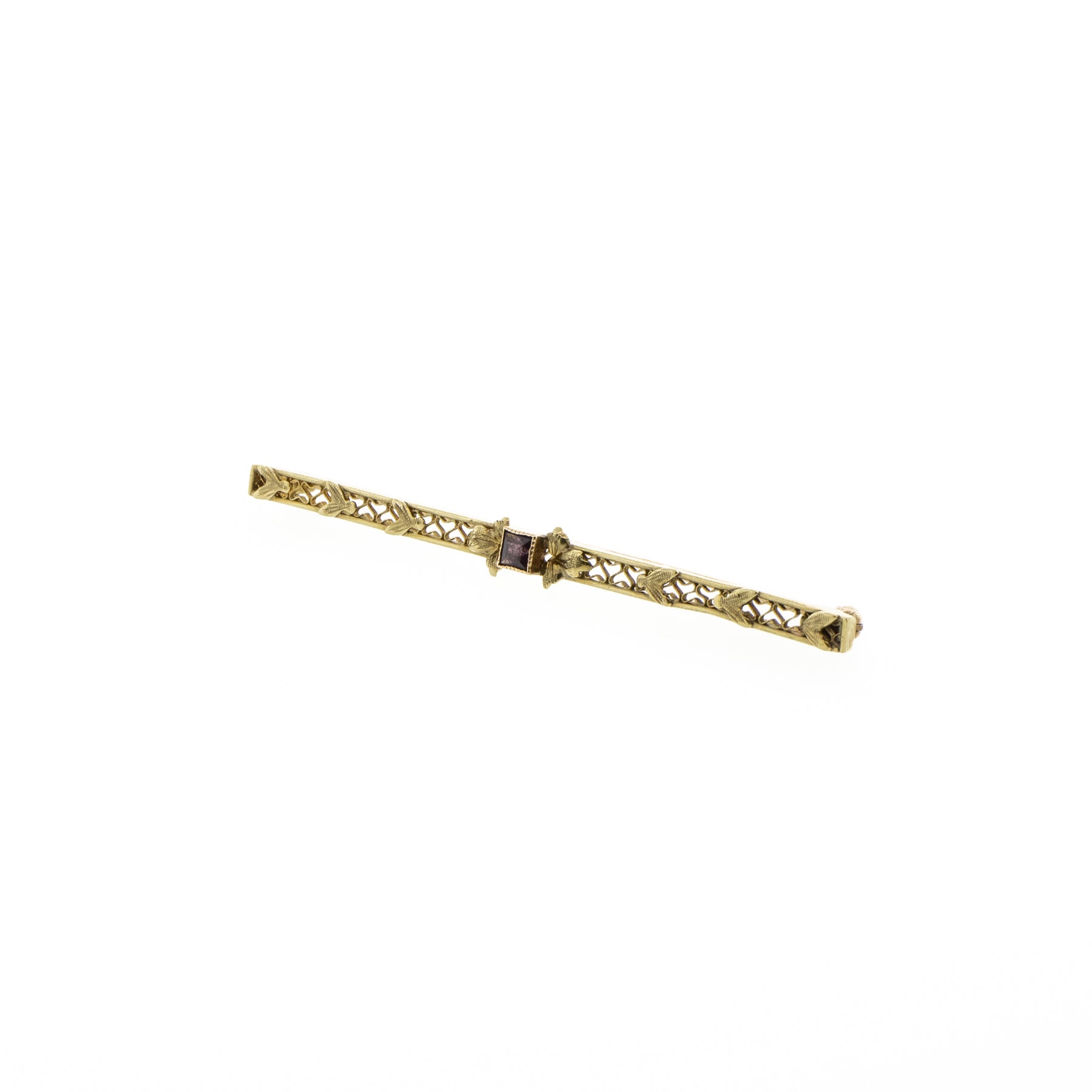 Art Deco Synthetic Amethyst & Yellow Gold Pin