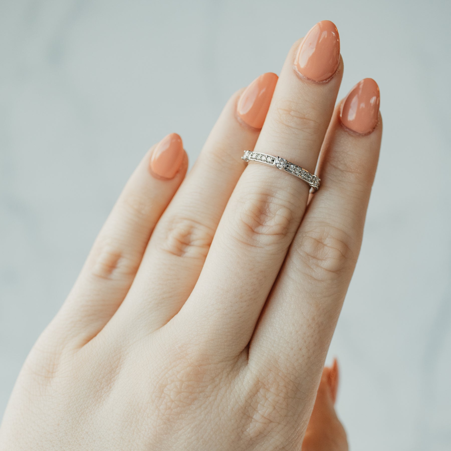 Unique 14K White Gold Diamond Eternity Stackable Band