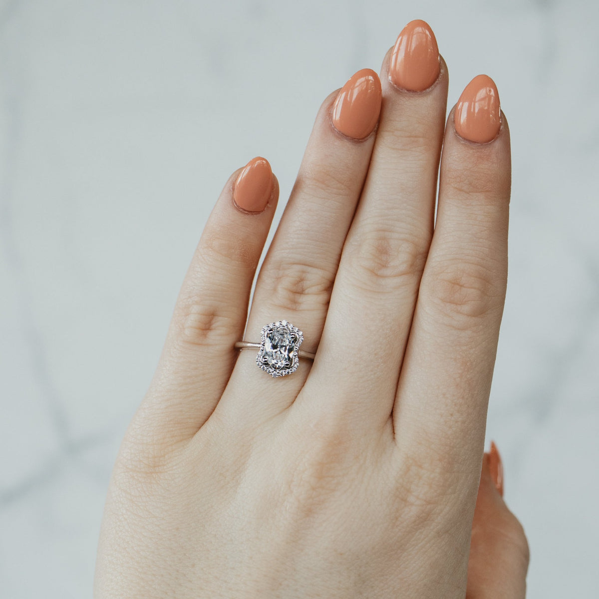 Oval Diamond 14K White Gold Halo Engagement Ring