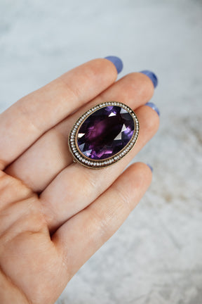 Victorian Oval Amethyst & Seed Pearl Brooch