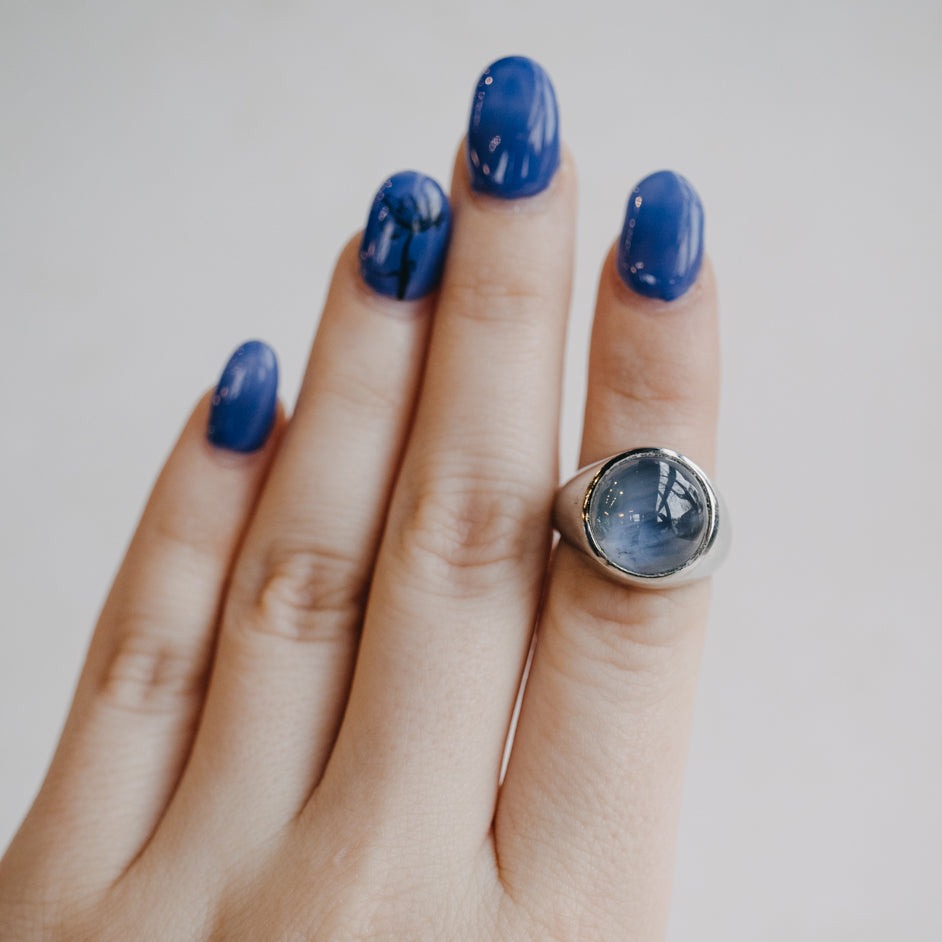 Natural Blue Star Sapphire Platinum Ring