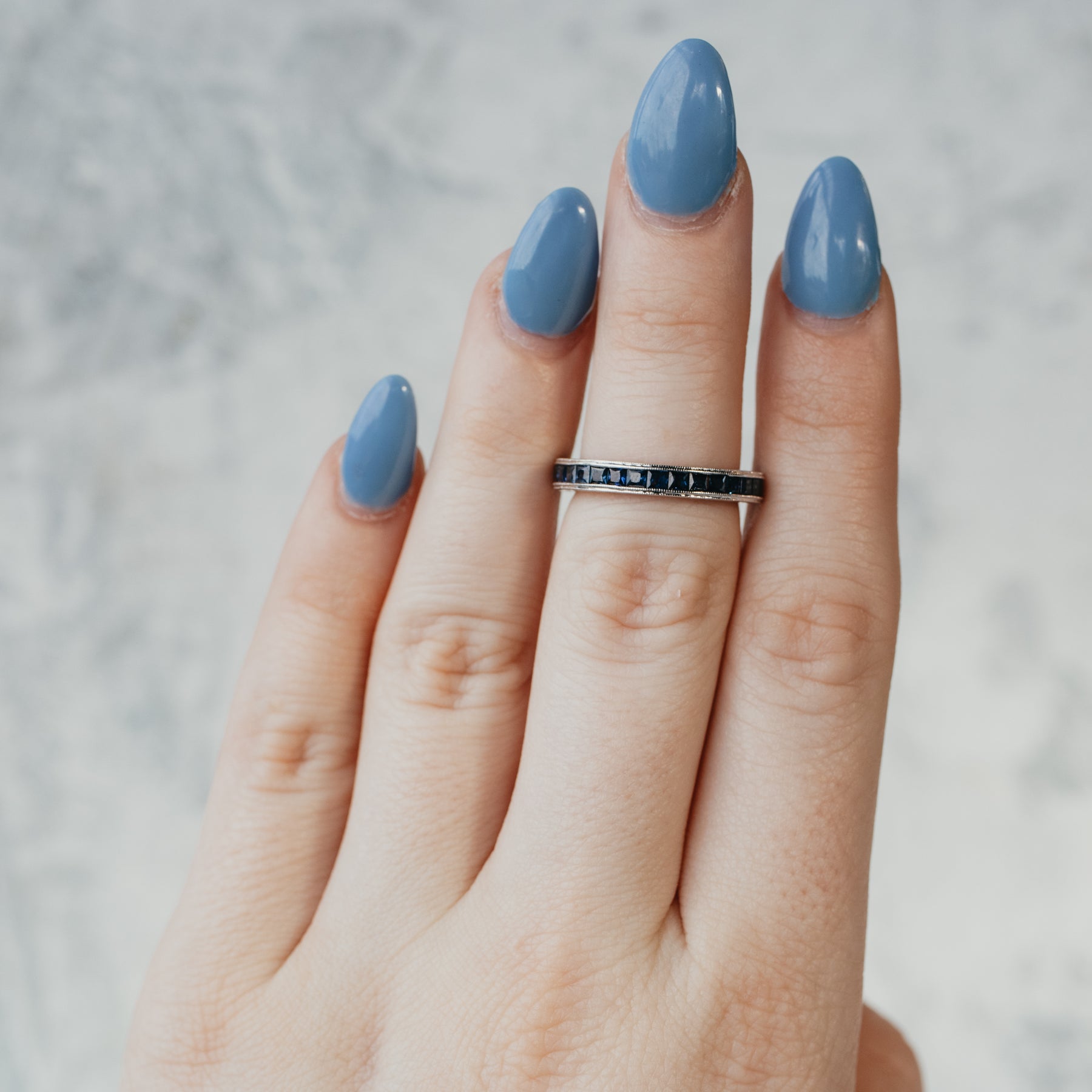 Princess-Cut Blue Sapphire Eternity Band