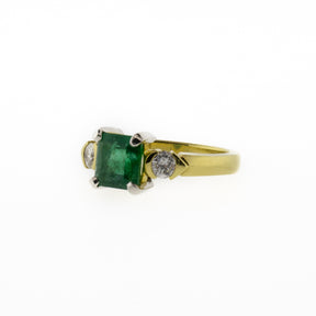 Square Cut Natural Emerald & Diamond Ring