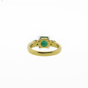 Square Cut Natural Emerald & Diamond Ring