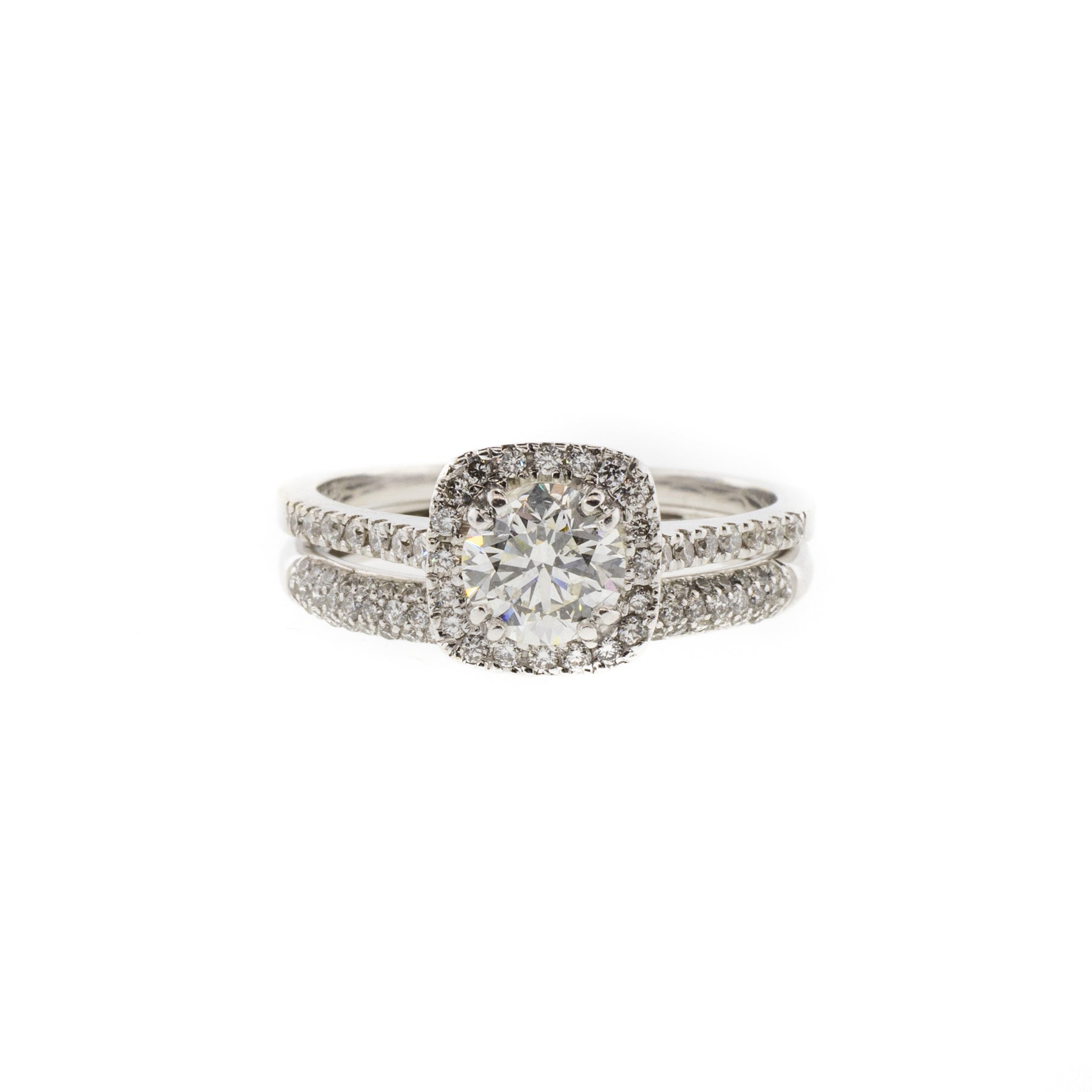 Pave Natural Diamond Halo Engagement & Wedding Matching Set