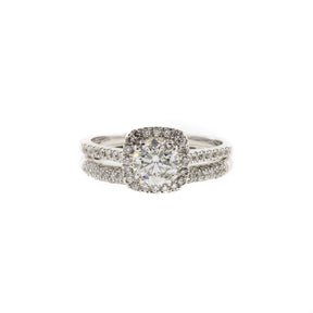 Pave Natural Diamond Halo Engagement & Wedding Matching Set