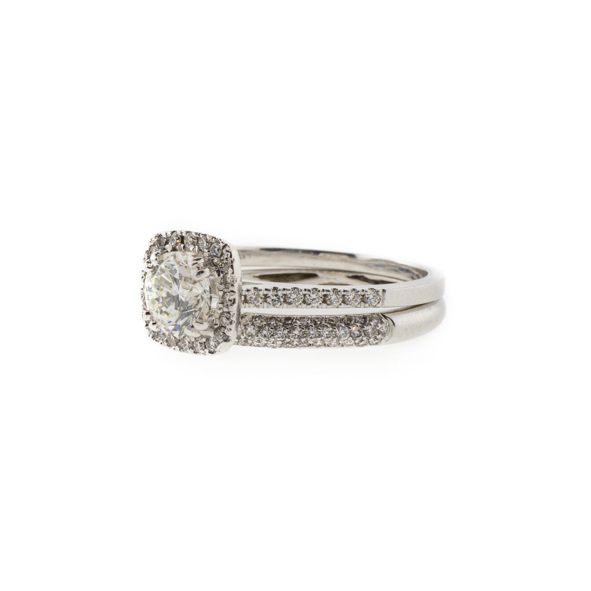 Pave Natural Diamond Halo Engagement & Wedding Matching Set