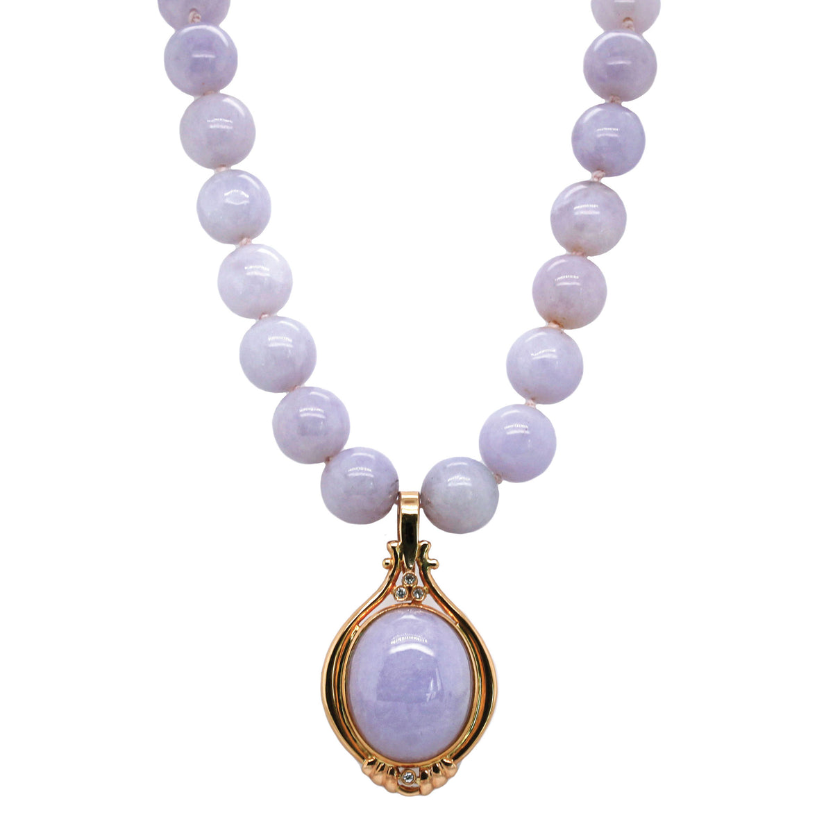 -Cabochon Cut Lavender Jade and Diamond Enhancer Pendant & Necklace