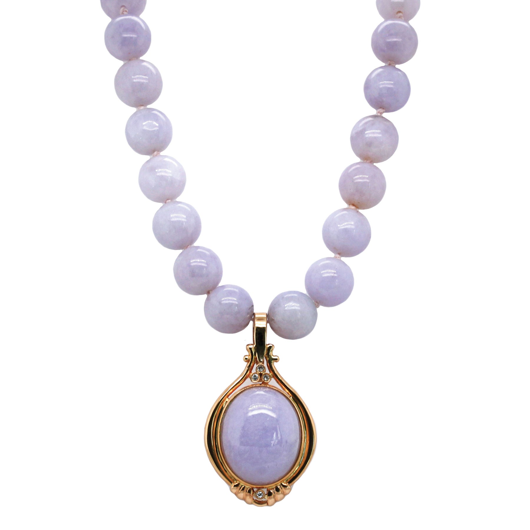 -Cabochon Cut Lavender Jade and Diamond Enhancer Pendant & Necklace
