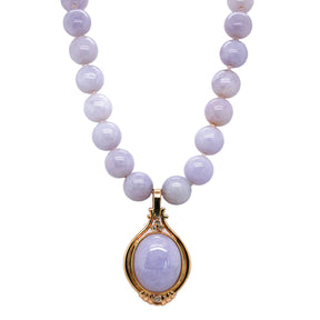 -Cabochon Cut Lavender Jade and Diamond Enhancer Pendant & Necklace