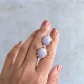 Lavender Jadeite & Diamond Gold Rope Earrings